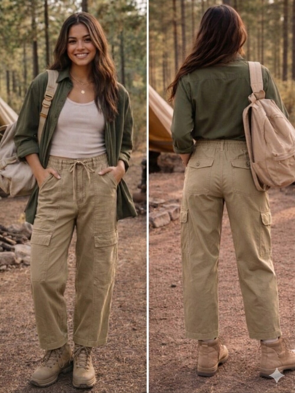 YMI-Women's Beige Wide Leg Cargo Pants  XL